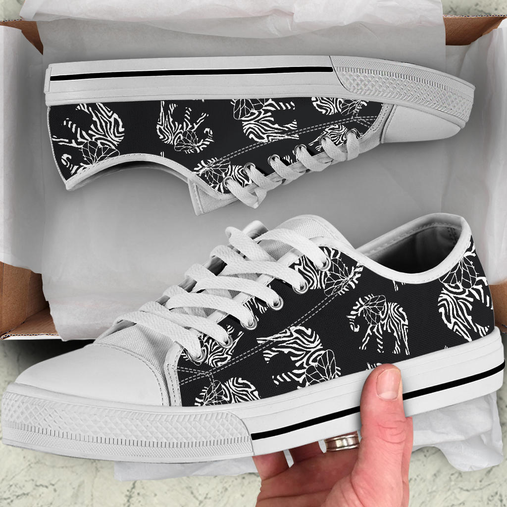 Elephant Tribal White Bottom Low Top Shoes