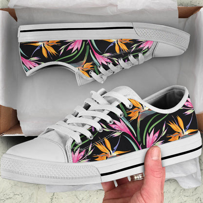 Tropical Flower Pattern Print Design TF017 White Bottom Low Top Shoes
