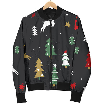 Christmas Tree Deer Style Pattern Print Design 03 Women's Bomber Jacket