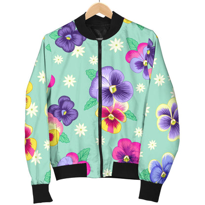 Pansy Pattern Print Design PS08 Women Bomber Jacket