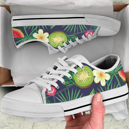 Tropical Fruits Pattern Print Design TF05 White Bottom Low Top Shoes