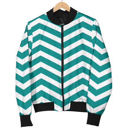 Chevron Teal Pattern Print Design 02 Women's Bomber Jacket