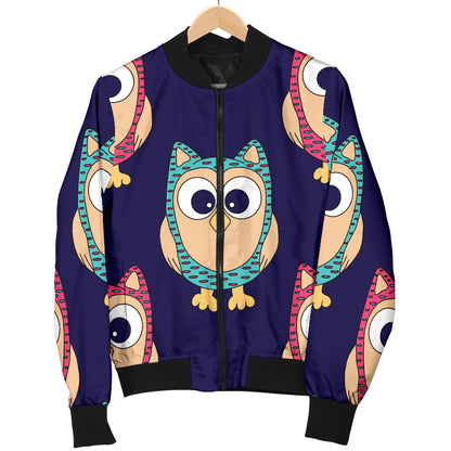 Owl Pattern Print Design A06 Women's Bomber Jacket