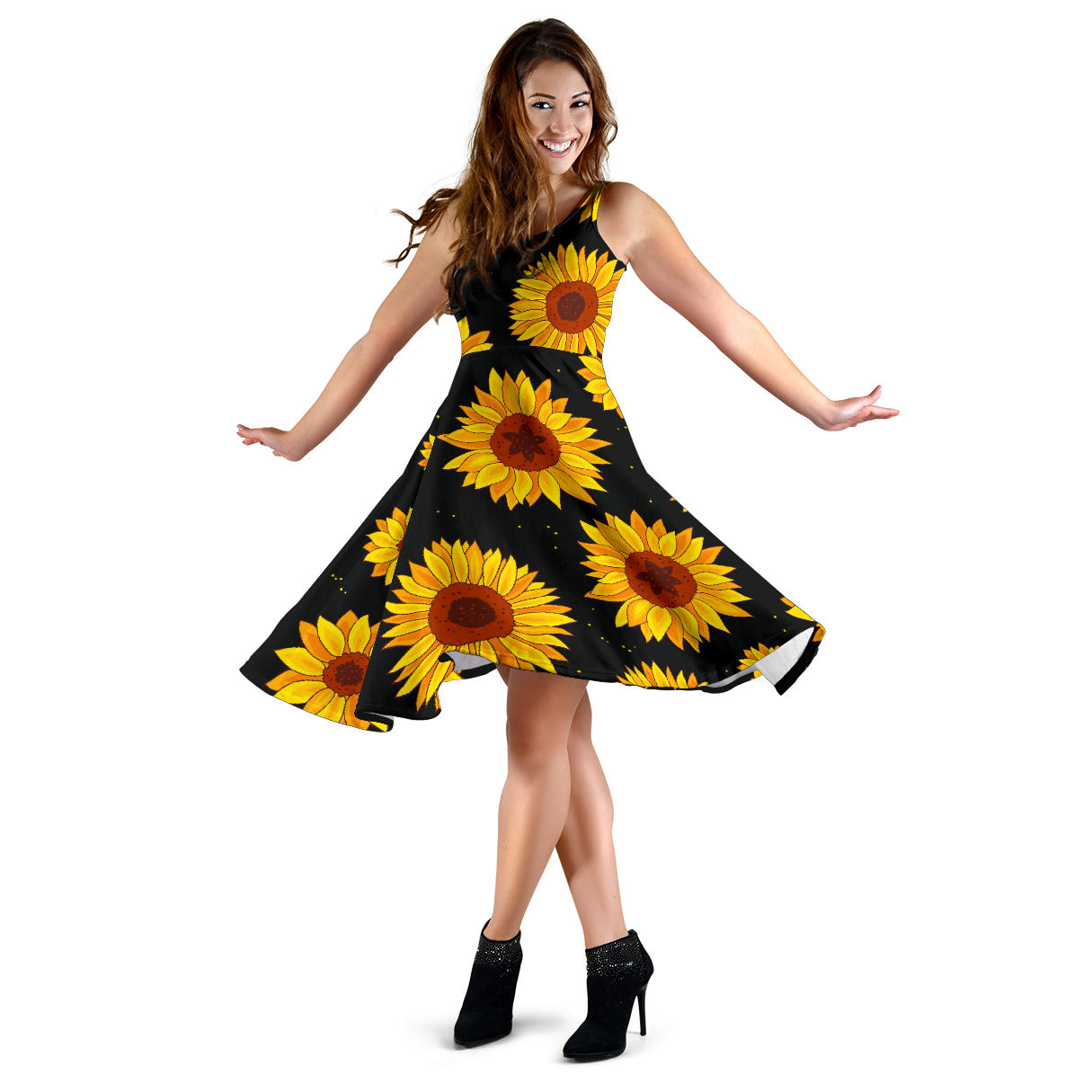 Sunflower Pattern Print Design SF09 Midi Dress