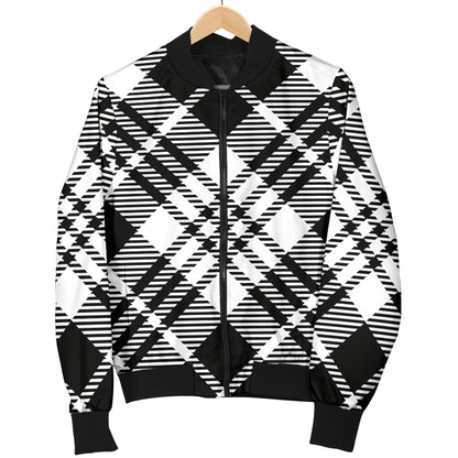 Plaid Black White Pattern Print Design A02 Women's Bomber Jacket