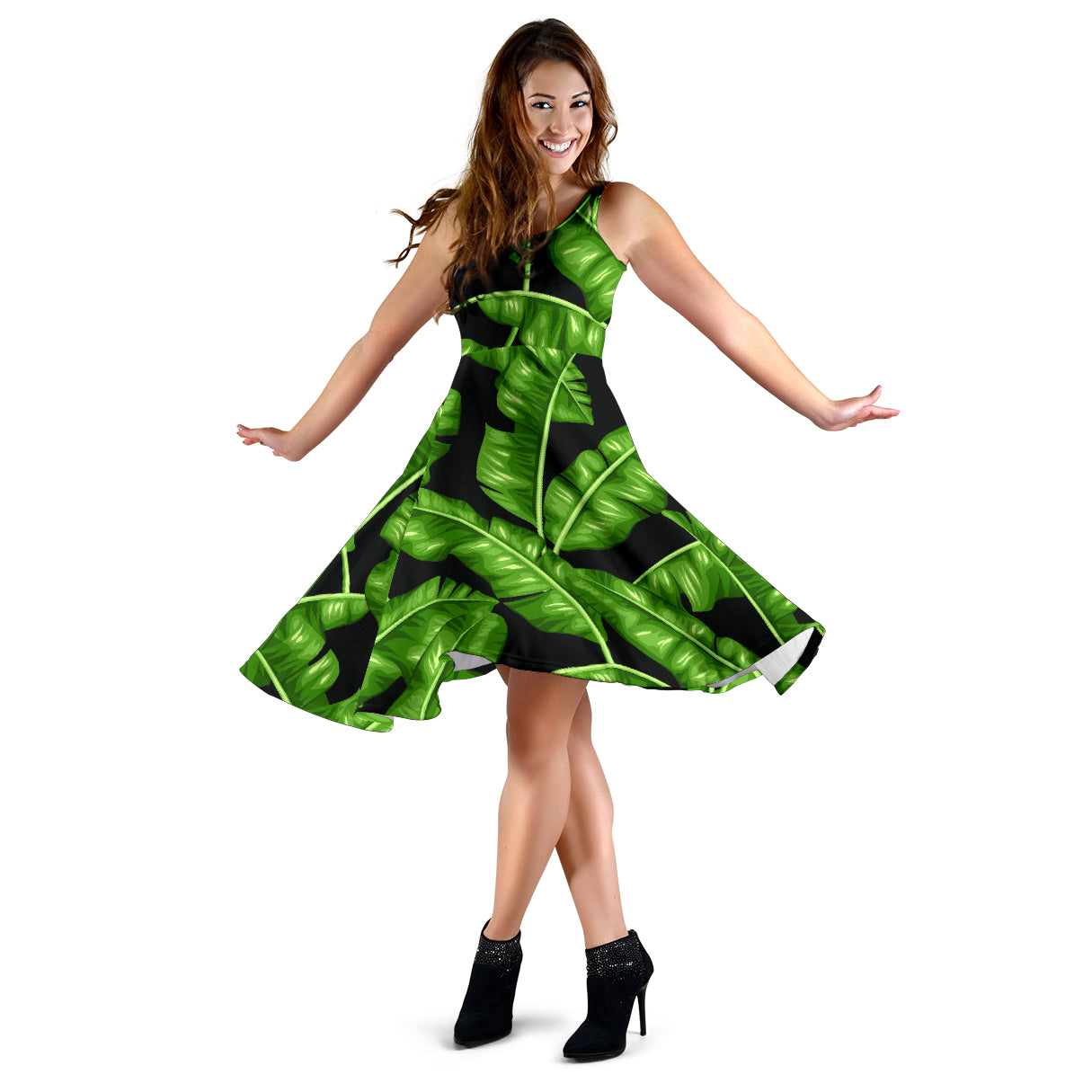 Banana Leaf Pattern Print Design BL01 Midi Dress