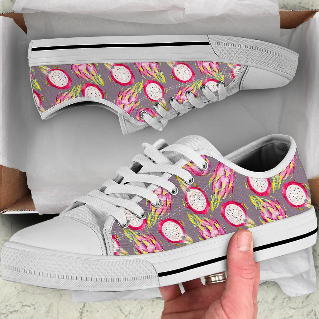 Dragonfruit Pattern Print Design DF03 White Bottom Low Top Shoes