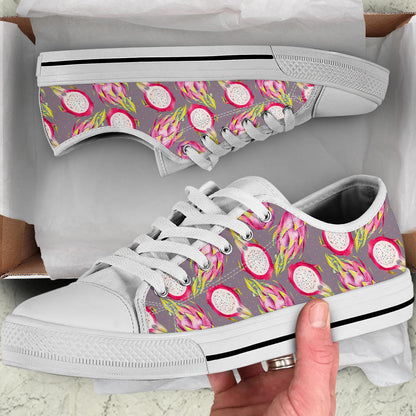 Dragonfruit Pattern Print Design DF03 White Bottom Low Top Shoes