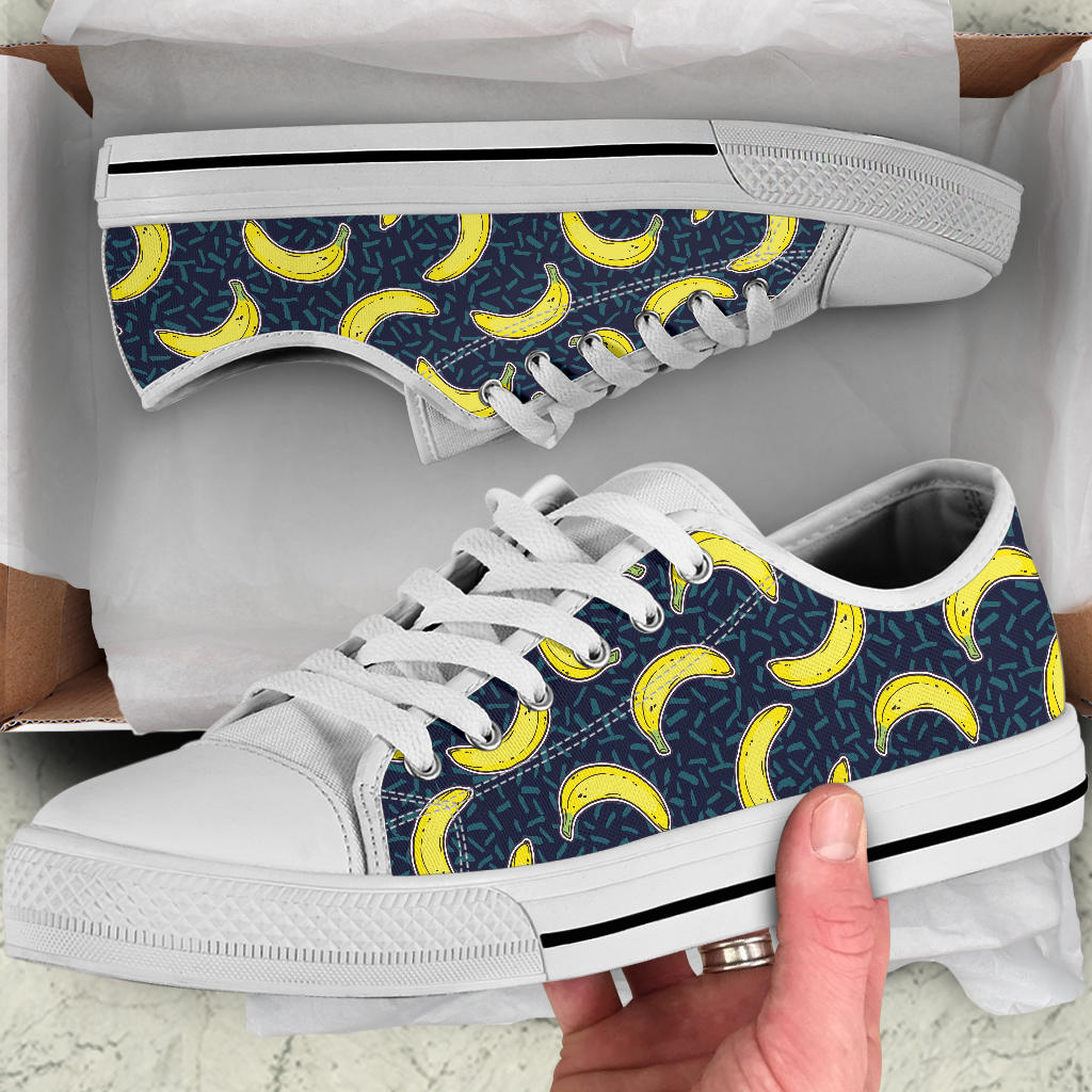 Banana Pattern Print Design BA09 White Bottom Low Top Shoes