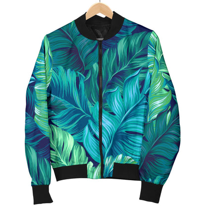 Banana Leaf Pattern Print Design BL05 Women Bomber Jacket