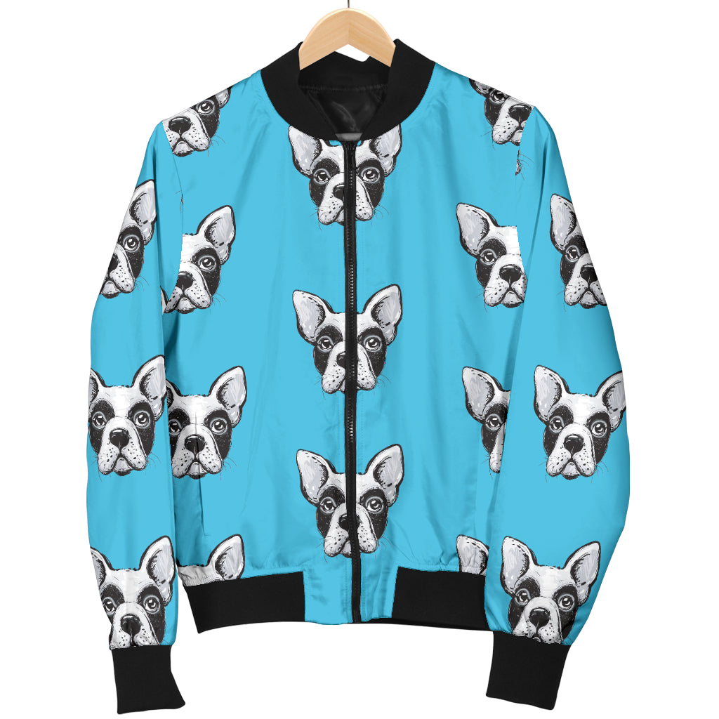 Boston Terrier Pattern Print Design 01 Women's Bomber Jacket