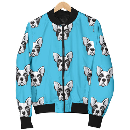 Boston Terrier Pattern Print Design 01 Women's Bomber Jacket