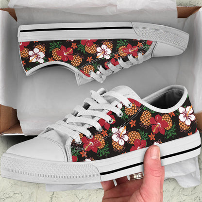 Hawaiian Themed Pattern Print Design H013 White Bottom Low Top Shoes