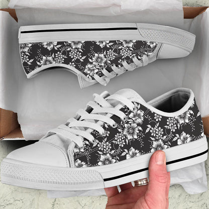 Gerberas Pattern Print Design GB02 White Bottom Low Top Shoes