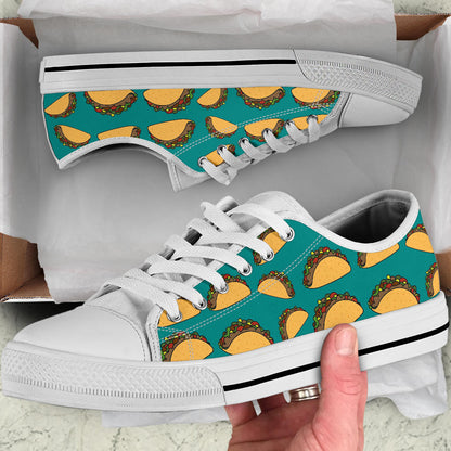 Taco Pattern Print Design TC07 White Bottom Low Top Shoes