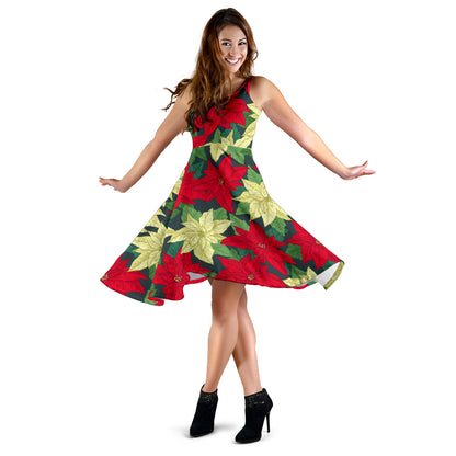 Poinsettia Pattern Print Design POT06 Midi Dress