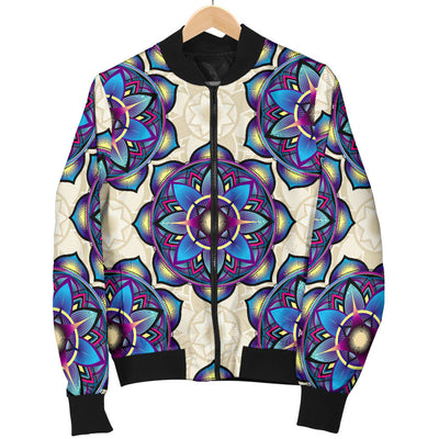 lotus Boho Pattern Print Design LO08 Women Bomber Jacket