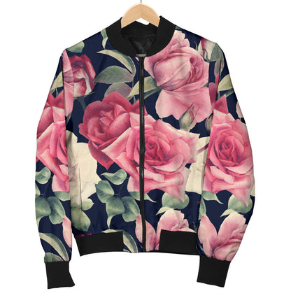 Rose Pattern Print Design RO05 Women Bomber Jacket