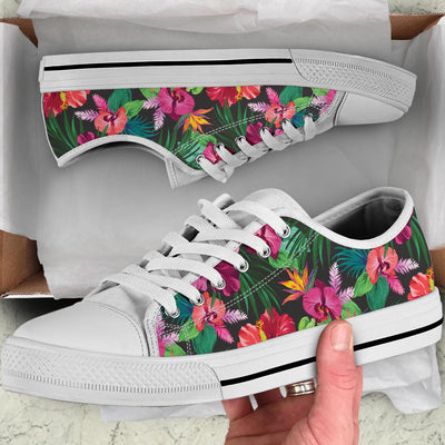 Hawaiian Flower Hibiscus tropical White Bottom Low Top Shoes