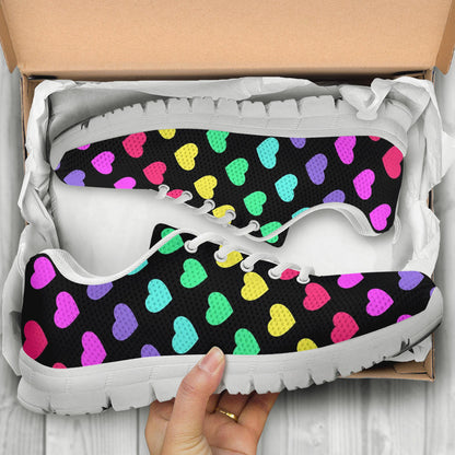 Heart Rainbow Pattern Print Design HE02 Sneakers White Bottom Shoes