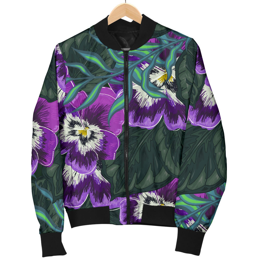 Pansy Pattern Print Design PS07 Women Bomber Jacket