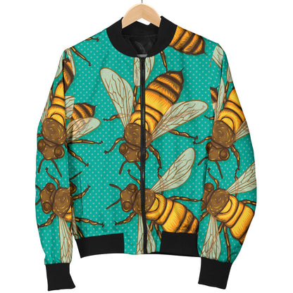 Bee Pattern Print Design BEE04 Women Bomber Jacket