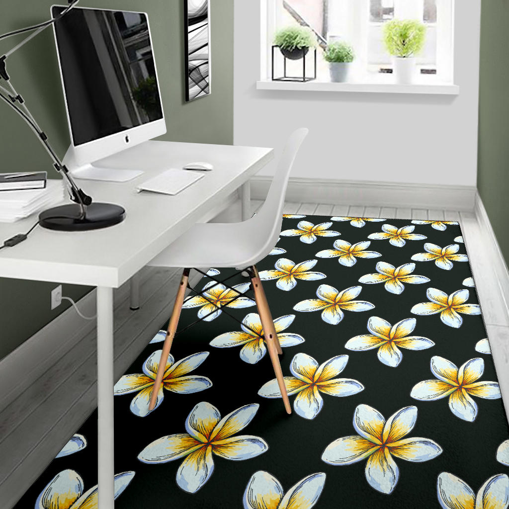 White Plumeria Pattern Print Design PM022 Area Rugs