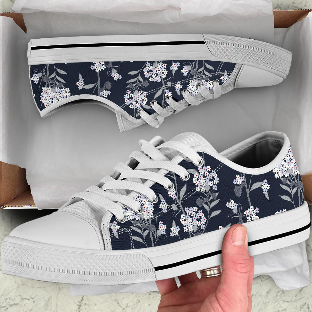Hydrangea Pattern Print Design HD07 White Bottom Low Top Shoes