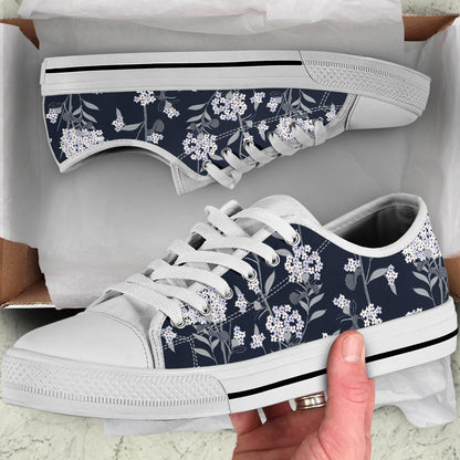 Hydrangea Pattern Print Design HD07 White Bottom Low Top Shoes
