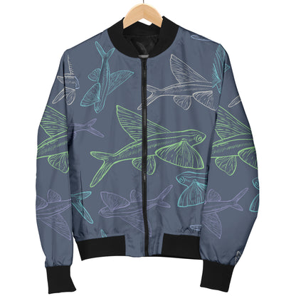 Flying Fish Pattern Print Design 02 Women's Bomber Jacket