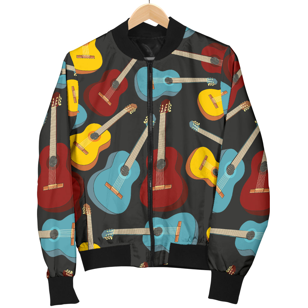Acoustic Guitar Pattern Print Design 01 Women's Bomber Jacket