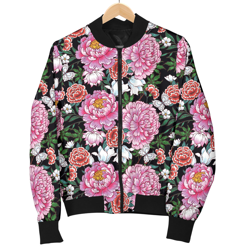 Dahlia Pattern Print Design 02 Women's Bomber Jacket