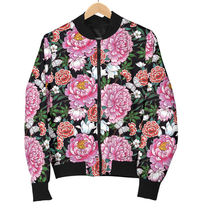 Dahlia Pattern Print Design 02 Women's Bomber Jacket