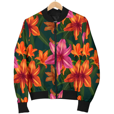 Amaryllis Pattern Print Design AL01 Women Bomber Jacket