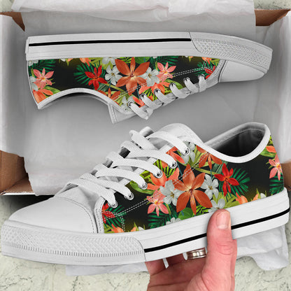 Amaryllis Pattern Print Design AL07 White Bottom Low Top Shoes