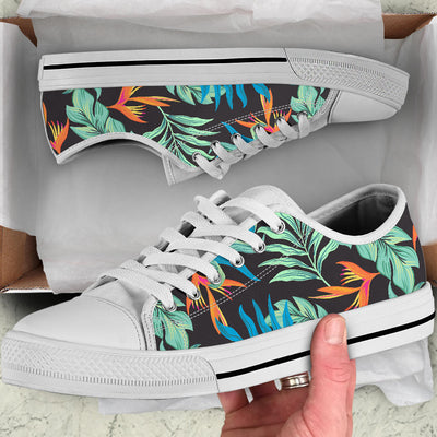 Tropical Palm Leaves Hawaiian Flower White Bottom Low Top Shoes