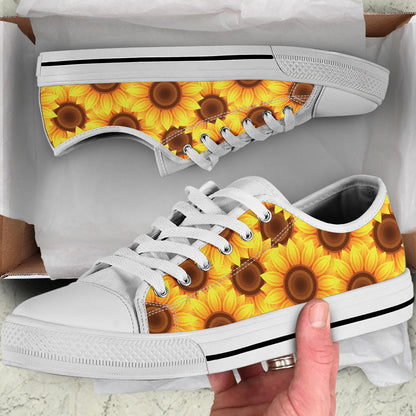 Sunflower Pattern Print Design SF07 White Bottom Low Top Shoes