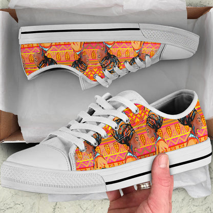 African Girl Aztec White Bottom Low Top Shoes