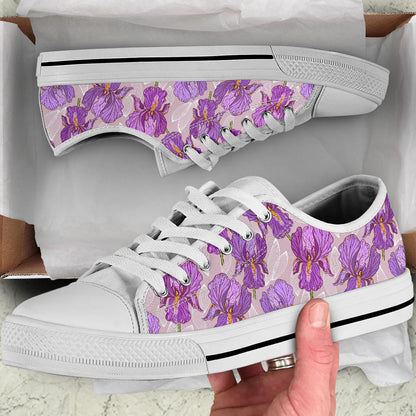 Iris Pattern Print Design IR05 White Bottom Low Top Shoes