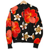 Red Hibiscus Pattern Print Design HB022 Women Bomber Jacket