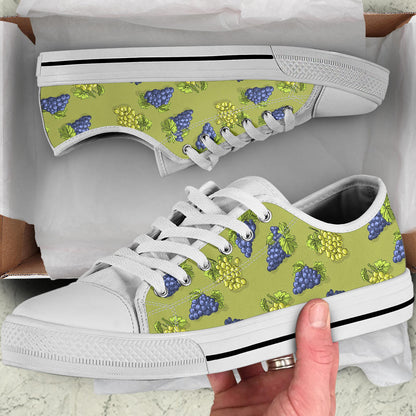 Grape Pattern Print Design GP08 White Bottom Low Top Shoes