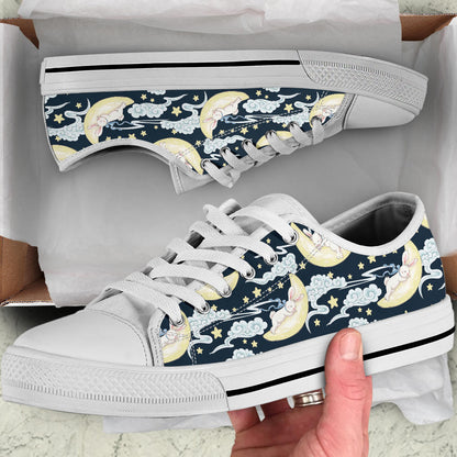 Rabbit Sleeping Pattern Print Design RB08 White Bottom Low Top Shoes
