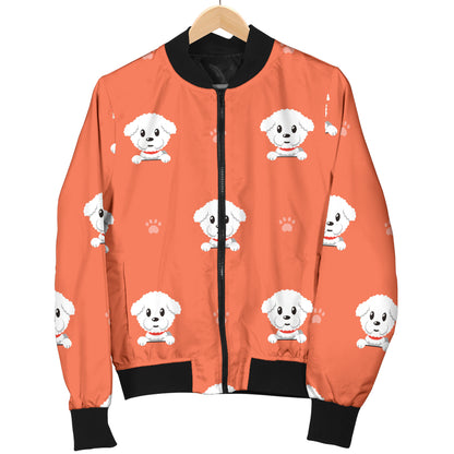 Bichons Frise Pattern Print Design 02 Women's Bomber Jacket