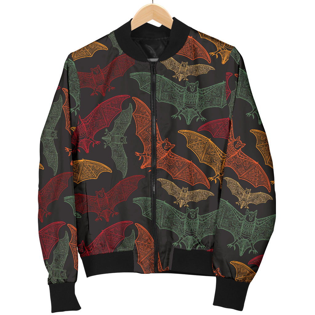 Bat Tribal Pattern Print Design 03 Women's Bomber Jacket