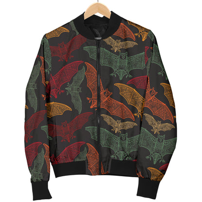 Bat Tribal Pattern Print Design 03 Women's Bomber Jacket