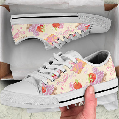 Strawberry Pink CupCake White Bottom Low Top Shoes