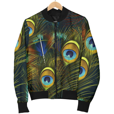 Peacock Feather Pattern Print Design A03 Women's Bomber Jacket