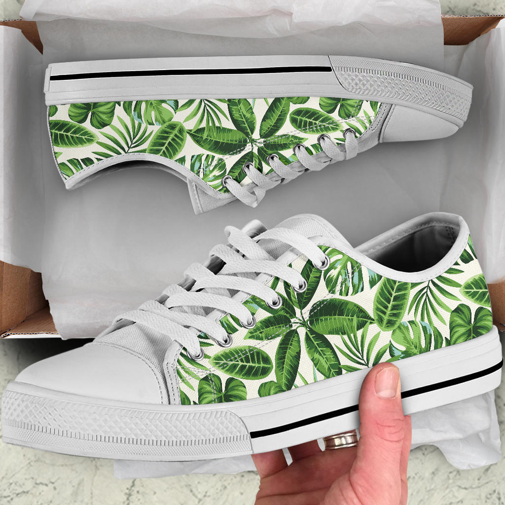 Tropical Flower Pattern Print Design TF013 White Bottom Low Top Shoes