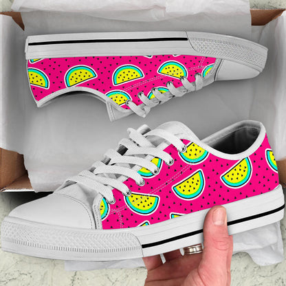 Watermelon Pattern Print Design WM04 White Bottom Low Top Shoes