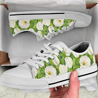 Tulip White Pattern Print Design TP05 White Bottom Low Top Shoes